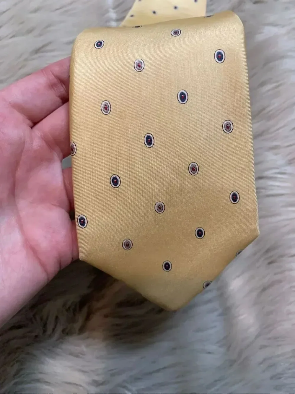 Christian Dior Yellow and Blue Patterned Silk Tie